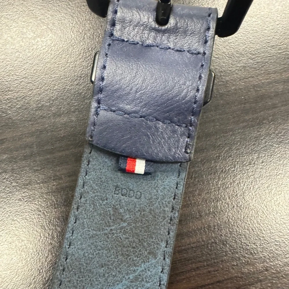 Tommy Hilfiger Belt Mens 32 Navy Blue Good Synthetic Leather‎ Matte Black Buckle